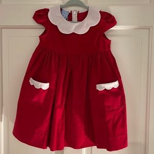 Bella bliss red corduroy dress with scallop collar and pockets